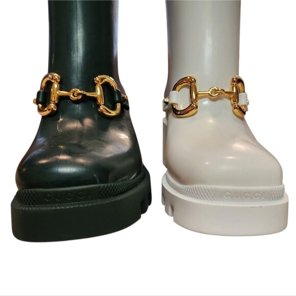 GUCCI Left Only Rubber Rain Boots Womens 35 US 5 Green White Horsebit Amputee - Picture 7 of 15